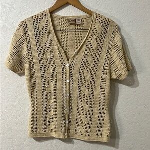 ❄️ ⛄️ Vintage  Woolrich Crochet short sleeve Ramie/cotton sweater large